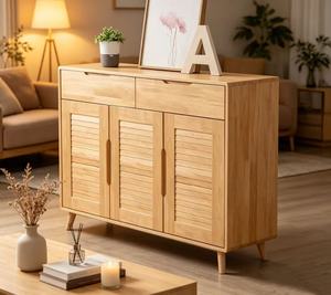 Modern Wood <b>Storage</b> <b>Cabinet</b> With Slatted Doors Scandinavian Style Living <b>Room</b> Furniture Freestanding Design - Product Image 4