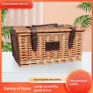 <span class=keywords><strong>Panier</strong></span> de pique-nique en rotin d'extérieur avec couvercle, multi-usage pour le shopping, l'hôtellerie, le nettoyage, bleu - Product Image 2
