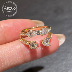 อาซูโอ 18K ทองคำแท้สีเหลืองประดับเพชรที่ปลูกในห้องปฏิบัติการ แหวนเปิดรูปทรงลูกแพร์สุดหรูสำหรับงานแต่งงานของผู้หญิง เครื่องประดับแฟชั่นคุณภาพสูง - Product Image 1