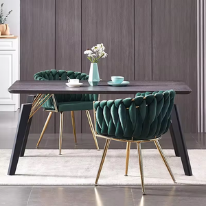 Moderner Geflochtener Polsterstuhl für Restaurants – Samt Esszimmerstuhl mit Metallbeinen – Maßgefertigt - Product Image 6