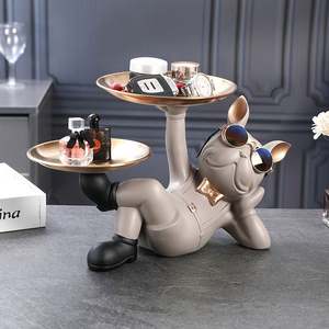 <span class=keywords><strong>2023</strong></span> nouveaux produits bouledogue <span class=keywords><strong>français</strong></span> majordome Statue Double plateaux pour porte-clés Cool chien avec lunettes Animal résine Sculpture - Product Image 5
