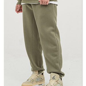 Pantalon de survêtement style couple, couleur unie, coupe droite décontractée, avec bas de pantalon à revers, 100% coton, brodé, taille mi-haute, XL - Product Image 1