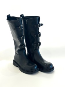 Stivali da equitazione alti per bambini con tripla fibbia decorativa, cerniera laterale, tacco a blocco antiscivolo, tomaia <span class=keywords><strong>in</strong></span> pelle spaccata, stile vintage - Product Image 2