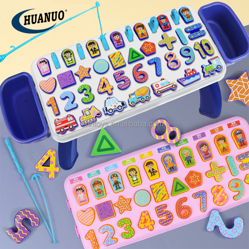 New arrival baby fishing toy 5 in 1 magnetic fishing toy matching fish toy education teaching table