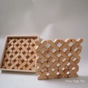 Kids Natural 32 pcs X-Shape with tray Wooden Blocks Unpaint Basswood Stacking Bricks Creative Montessori Toys