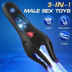 Ejercitador automático de glande, entrenador de pene, descarga eléctrica, vibración, juguete sexual para adultos, avión para lamer la lengua, masturbador vaginal - Product Image 1