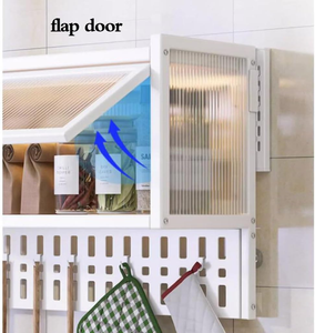 Meuble mural de cuisine moderne en verre blanc 65/85 cm pour rangement domestique, étagère à <span class=keywords><strong>épices</strong></span> avec crochets, facile à nettoyer, multifonction, petit <span class=keywords><strong>casier</strong></span> mural pour casseroles - Product Image 4