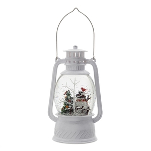 Linterna Blanca Navideña con Muñeco de Nieve y Árbol, Luz LED, Efecto de Agua Giratoria, Temporizador de 6 Horas, 3 Pilas AA - Product Image 6