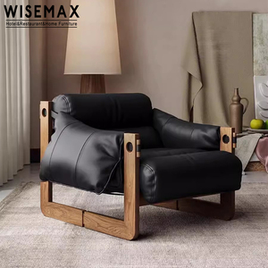 WISEMAX FURNITURE mobilier de chambre à coucher du milieu du siècle fauteuils scandinaves pour salon en bois confortable <span class=keywords><strong>fauteuil</strong></span> d'appoint en faux <span class=keywords><strong>cuir</strong></span> - Product Image 2