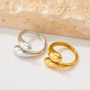 Bague pour femme et couple, style décontracté élégant, en acier inoxydable plaqué or 18 carats, design incurvé irrégulier, bague ouverte - Product Image 4