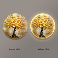 Peinture Moderne Arbre d'Argent Hall d'Entrée Art Décor Peintures Rondes Incrustées de Diamants Peinture LED Lumineuse