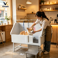 Baignoire de toilettage pour chiens à faible entrée, sur mesure pour cliniques vétérinaires mobiles, avec marchepied ergonomique
