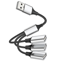 Nouveau câble d'extension de cordon d'alimentation double USB 2.0 en argent 4 en 1 avec câble d'extension USB de charge/données 4 adaptateur OTG répartiteur USB