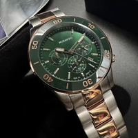 Montre chronographe de plongée pour homme avec lunette vert émeraude, cadran vert bicolore or rose, trois sous-cadrans, résistance à l'eau 100M, date