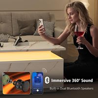 Table basse LED 47,2 pouces avec chargeur sans fil, haut-parleur Bluetooth, rangement, plateau en faux marbre blanc, meubles de salon