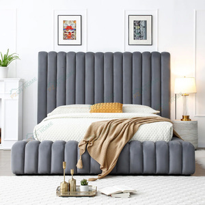 Cama <span class=keywords><strong>King</strong></span> Size de Lujo Ligero con Diseño de Costuras Negras, Mueble Moderno para Dormitorio, Estructura de Cama de Madera Tapizada con Almacenamiento, Estilo Alemán - Product Image 4