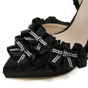 Light Luxury Rhinestone Bow Super Beautiful Fungus Lace Sardines <b>Pointed</b> Waterproof Platform High Heel Wedding Shoes Dress Shoes - Product Image 5