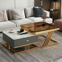 Table basse moderne en acier inoxydable pour salon avec rangement, design écologique et durable