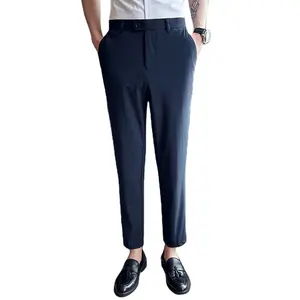 Negócios casuais calças britânicas esticar pequenos pés calças de nove pontos dos homens estilo coreano slim tendência terno calças