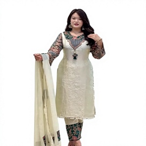 ชุดสัลวาร์ คามีซแบบดั้งเดิมพร้อมผ้าคลุมไหล่ลายดอกไม้สำหรับผู้หญิง สวมใส่สบายๆ สไตล์อินเดีย ปากีสถาน ความยาวปานกลาง ทรงปกติ - Product Image 1