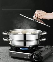 Panci Kukus Stainless Steel Set dan Tutup Panci Kukus Tutup Kaca Makanan Panci Masak Sayuran Panci Masak