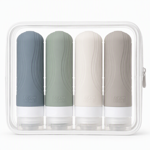 Kit de bouteilles de voyage en silicone portables de 90 ml, lot de 4, écologiques, durables, sans BPA, anti-fuite, logo personnalisé, couleur, style, emballage - Product Image 1