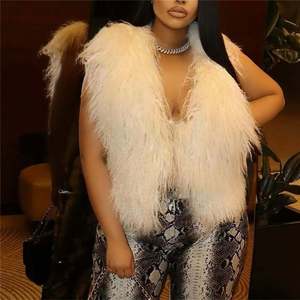 Fluffy Luxury Faux Fur Halter Vest Mujeres Deep V-Neck Backless Chaquetas sin mangas Top Winter <span class=keywords><strong>Wamr</strong></span> Outerwear Coat - Product Image 1