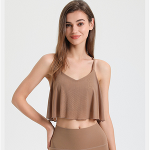 Women Mesh Ruffle <b>Flowy</b> Cami Tank <b>Top</b> Adjustable Cross Back Thin Spaghetti Strap V Neck Yoga Cover Up Sleeveless Workout Vest - Product Image 3