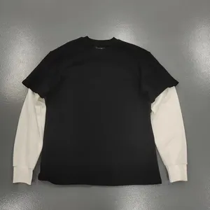 OEM özel ağır pamuk 2 in1 çift katmanlı longsleeve boş termal t shirt ekran baskı ham hem fransız terry t shirt m için