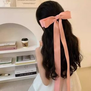 עבודת יד בציר 70 ס "מ סאטן משי זנב ארוך זנב bowknot שיער ארוך קשתות קליפים לנשים ונערות בד מתכת בסגנון מתוק - Product Image 6