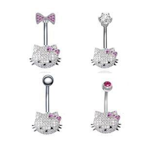 Anneaux de nombril en acier inoxydable avec zircon 14G pour femme, Hello Kitty, bijoux de piercing de nombril, bijoux de piercing corporel tendance - Product Image 2