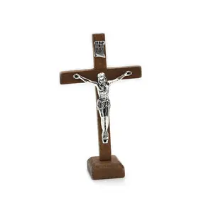 Regalo cattolico religioso artigianale in legno fatto a mano san benedetto crocifisso croce in piedi