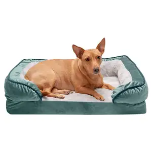 ZYZPET宠物床适用于毛绒天鹅绒完美舒适沙发型板条箱矫形狗床，青瓷绿色，中号