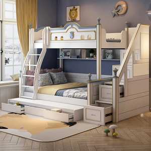 Lit d'enfant princesse en bois blanc moderne pour maison lit en bois luxueux double pour filles lit superposé avec toboggan et escaliers - Product Image 5
