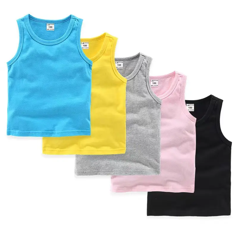 Camisetas Unisex de Color caramelo para niños y niñas, chaleco de algodón, ropa interior para bebés