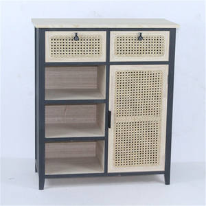 Lemari Kayu Rotan Hitam Modern Ruang Tamu dengan <span class=keywords><strong>2</strong></span> Laci Aksen Dada - Product Image 1