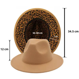 Sombreros Fedora con Estampado de Leopardo en Dos Tonos, Sombrero de Fieltro Estilo Jazz, Casual, de Invierno, con Ala Ancha, Venta al Por Mayor - Product Image 6