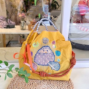 Bolsa de Compras de Tela de Nailon Ecológica con Cadena de Bolas Estilo Japonés, Bordada con Flores, con Cierre de Cordón - Product Image 3