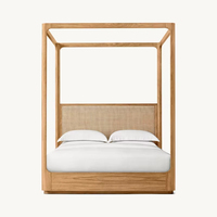Lits à baldaquin Santiago modernes de luxe avec cadre de meuble de chambre à coucher Canne en bois de chêne massif Lits à baldaquin King Size