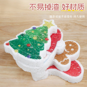 Christmas Printed Sponge Santa Claus Shape Kitchen Dishwashing Pad Scouring Pad For <b>Pots</b> And Pans - Product Image 3