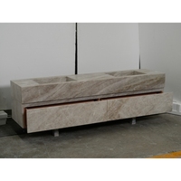 Meuble-lavabo intégré mural en quartzite Taj Mahal SH STONE pour salle de bain, design moderne pour hôtel et villa, double vasque avec tiroirs