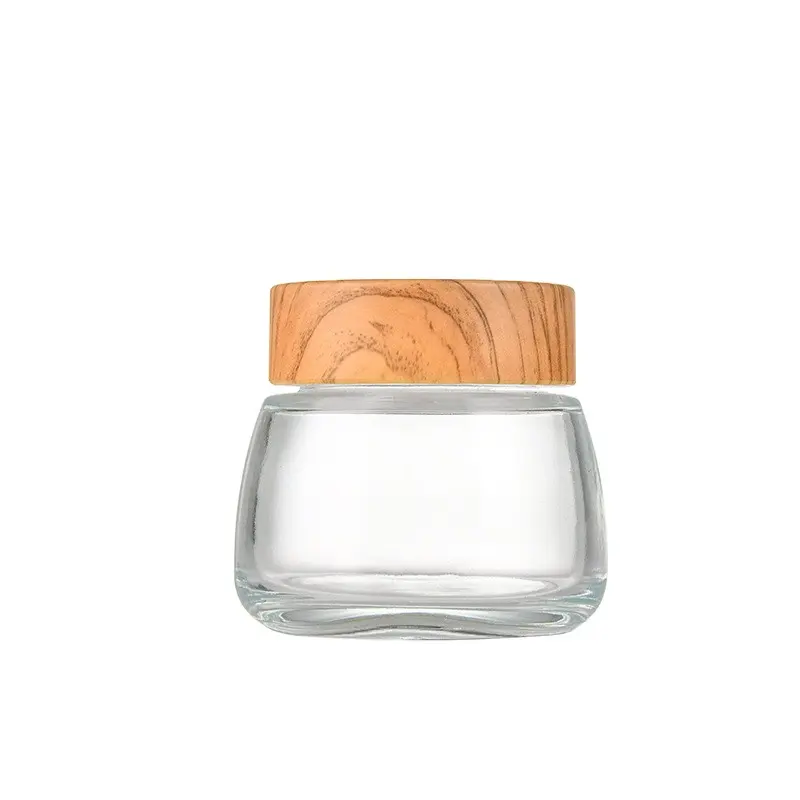 Botellas de almacenamiento redondas transparentes, 5oz, 9oz, 12oz, frascos vacíos para miel, tarro de vidrio con tapa de plástico de color madera, venta al por mayor