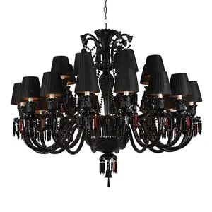 Large Black Crystal Chandelier 24 Lights For Weddings Decorative Glass Luxury Big Pendant Light Hotel Lobby Chandeliers