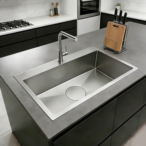 Lavello da <span class=keywords><strong>Cucina</strong></span> Moderno di Lusso Stile Coreano 860/960mm Fatto a Mano, Vasca Singola in Acciaio Inox 304 <span class=keywords><strong>Nero</strong></span> <span class=keywords><strong>Opaco</strong></span> da Appoggio con Foro di Scarico da 185mm - Product Image 2