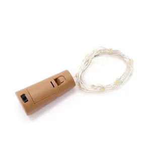 Cadena de alambre de cobre y cobre plateado para botellas de vino, luces con batería operada con luces de corcho de madera, 2m, 20LED, venta al por mayor de fábrica