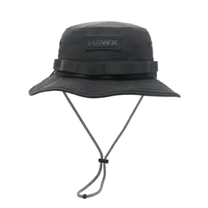Yüksek kalite havalandırmalı açık Boonie Safari su geçirmez şapka çıkarılabilir dize ile özel kauçuk yama kova şapka