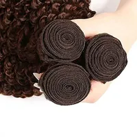 Couleur # 4 mèches de cheveux humains brésiliens vierges Remy, brun chocolat, ondulations profondes, double trame, 3 lots, permanentés