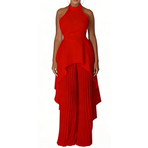 ชุดลำลองผู้หญิง เสื้อแขนกุดเปิดหลังทรงเอ ซิมเมทริกซ์ กางเกงขายาวจีบพลีท ชุดเซ็ต 2 ชิ้น แฟชั่น - Product Image 2