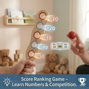 Gioco Educativo Divertente per Famiglie, Palline con Paddle in Legno per Spiaggia e Giardino, con Pallina Rossa su Corda per Bambini e Adulti - Product Image 2