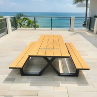 Ensemble de salle à manger intégré moderne, banc conjoint en métal avec table et chaise pour les parcs panoramiques, endroits en plein air pour les repas en plein air
